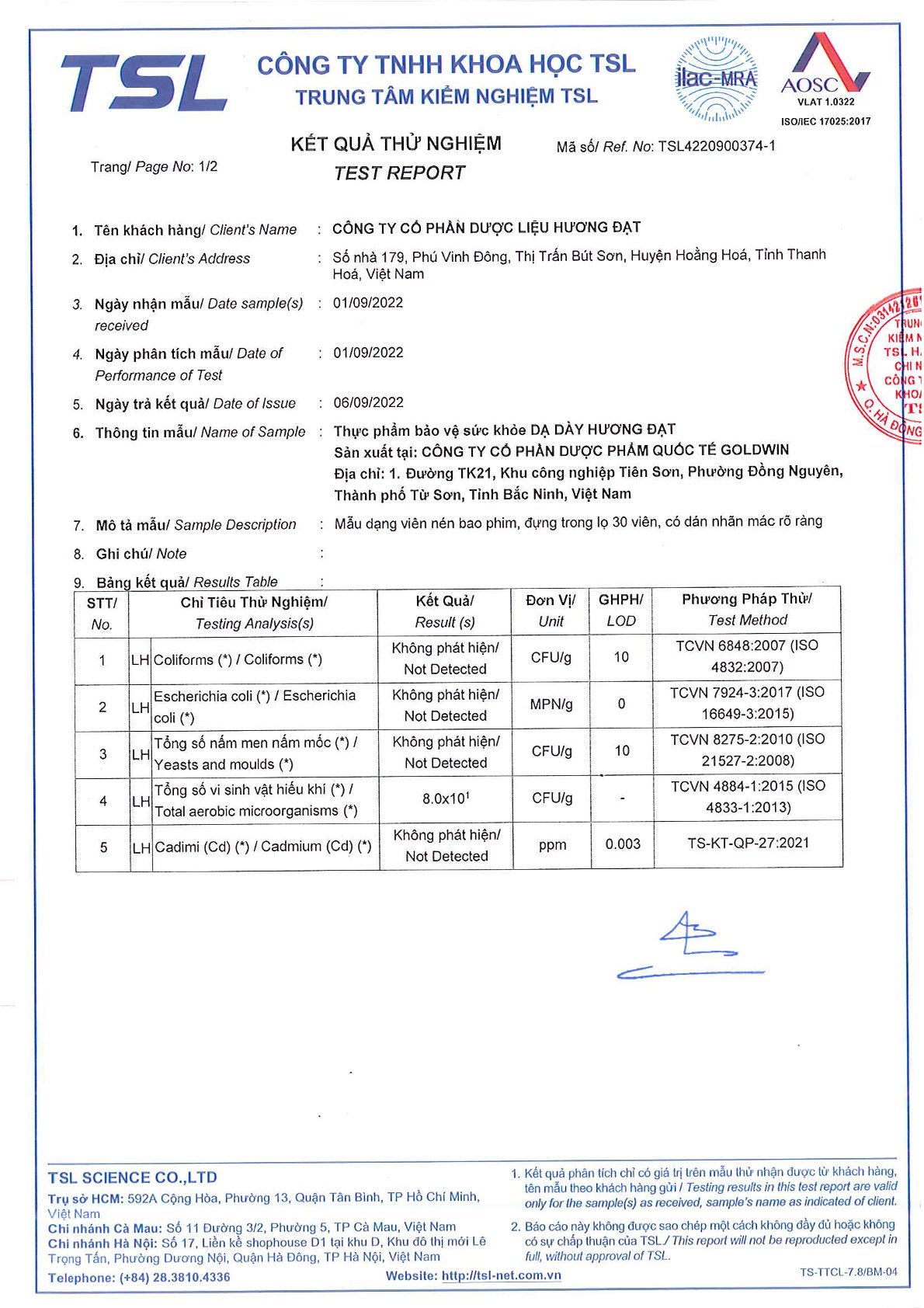 Phiếu kiểm nghiệm